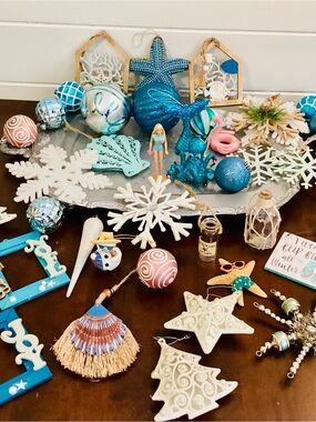 Coastal Blue Holiday Ornament Bundle Set - Turquoise Winter Décor